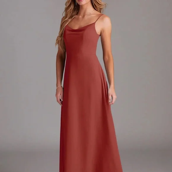 Azazie Daenerys Terracotta chiffon dress size 4! - Picture 4 of 7